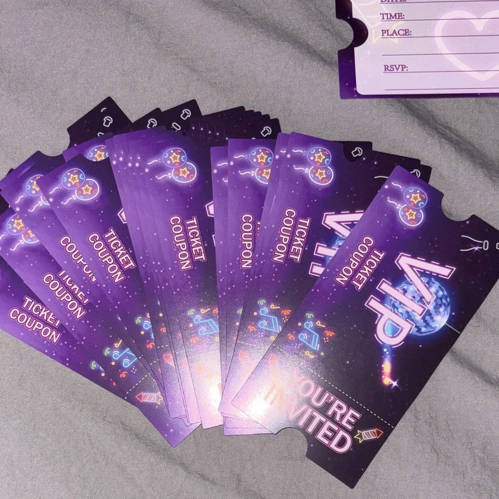 (18) Purple VIP Party Invitation Tickets